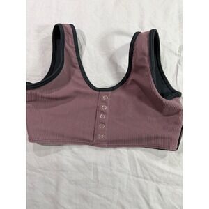 Tiger Friday Henley Reversible Crop Tank Top Purple Gray Ribbed Size Child XL